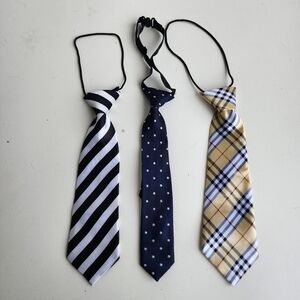Lot Of 3  Pre-tied Ties Toddler Kids Size Blue Beige Black White